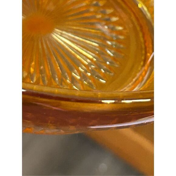 Jeanette Anniversary Serving Bowl Marigold Carnival Glass Iridescent Vintage (84 - Picture 10 of 11